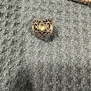 Authentic Vintage Pandora Silver Heart charm April Signature Rock Crystal